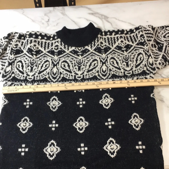 Star Cody Vintage Black White Knit Pearl Accent Sweater Womens Medium Western - Picture 9 of 12